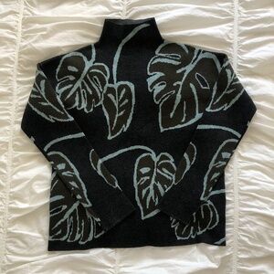 Banana Leaf Design Turtle Neck Sweater